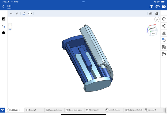 Lock for bracelet and chain CAD file 3DM file