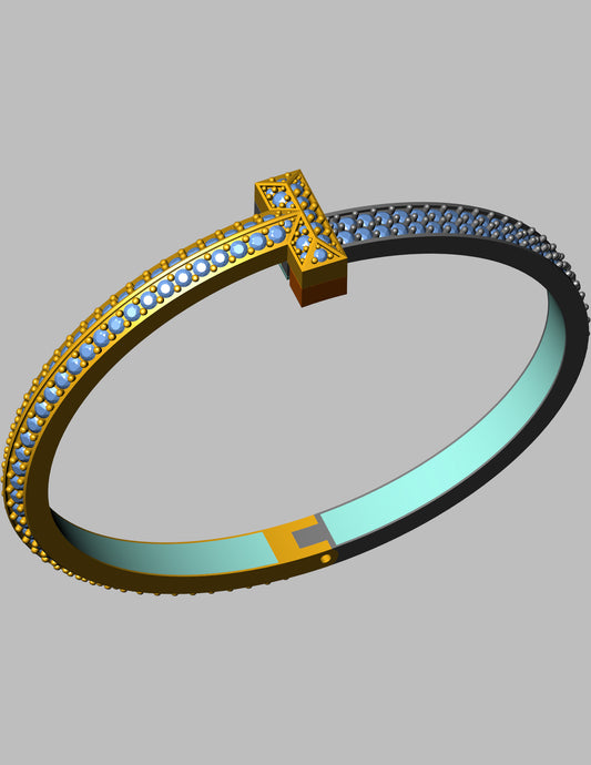 Tiffany T1 Inspired Bold Pave Diamond Bangle CAD