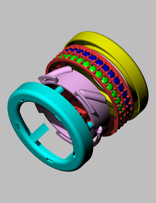 Stone colour, changing mechanism ring CAD file, 3DM file and STL file