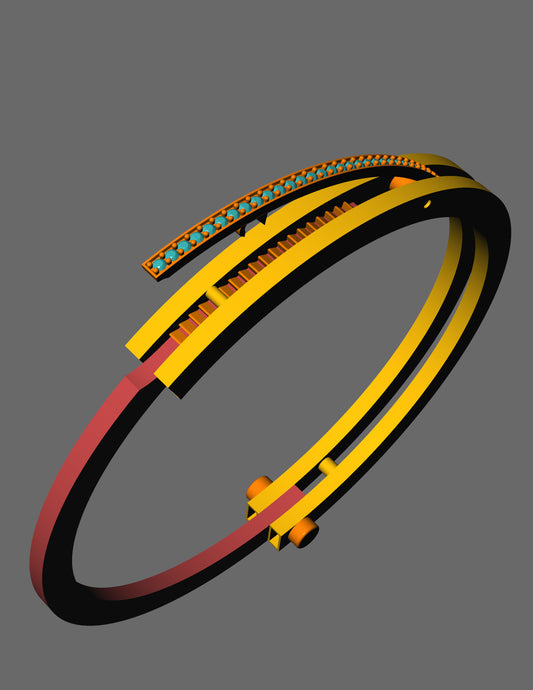 Handcuff Inspired Diamond Bracelet CAD Triple Mechanical Lock Design