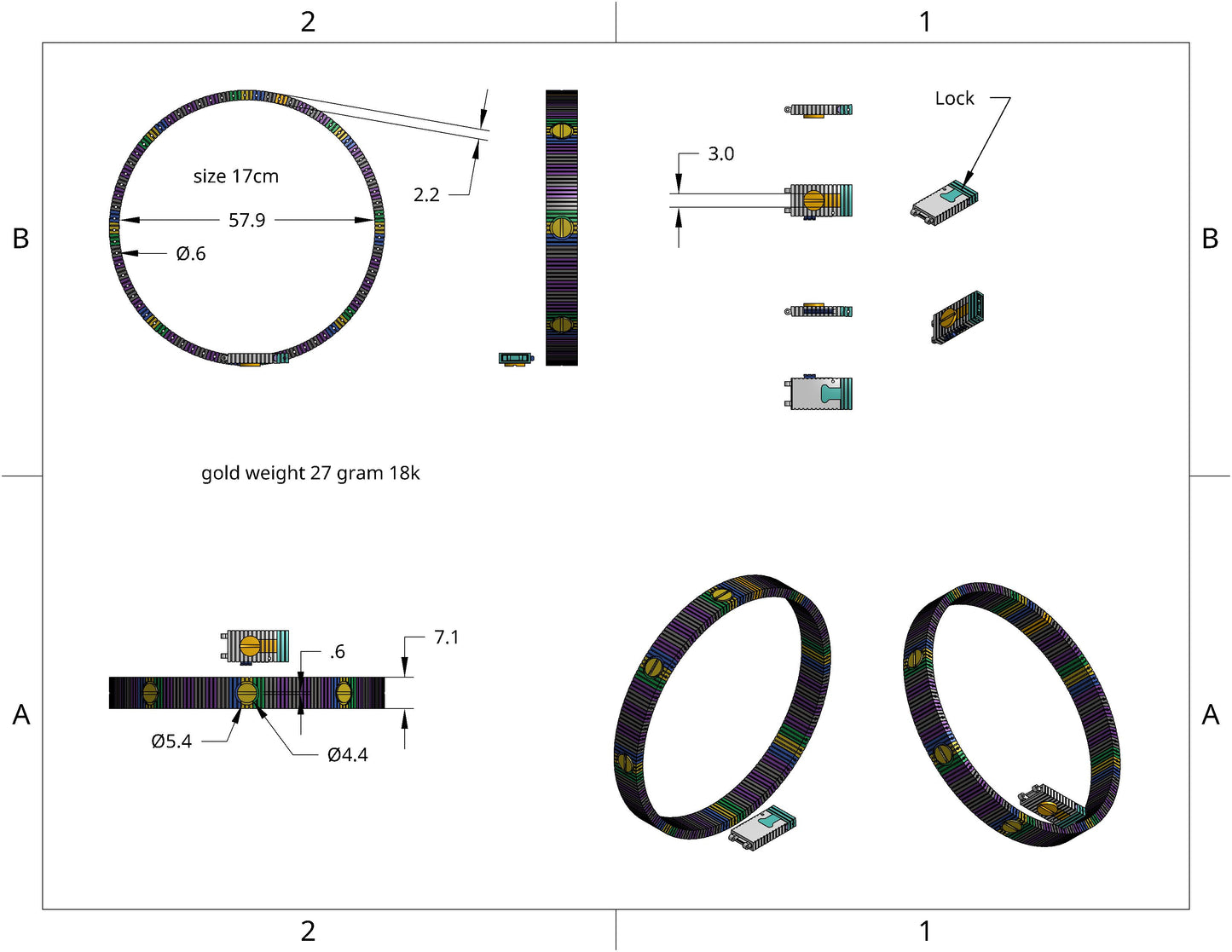 Flexible Love Inspired Bracelet CAD Design Cartier Style Lock Mechanism