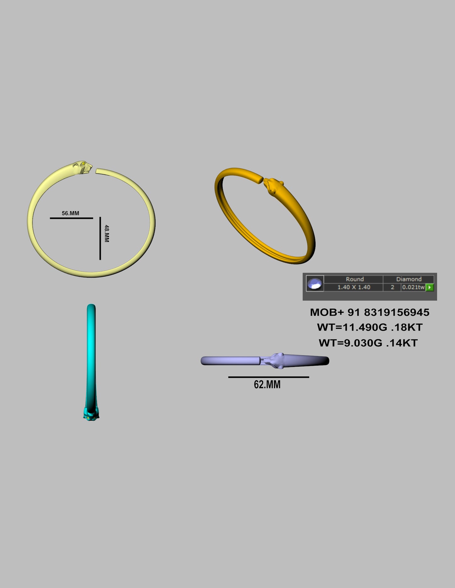panther bracelet Cad file stl and 3dm