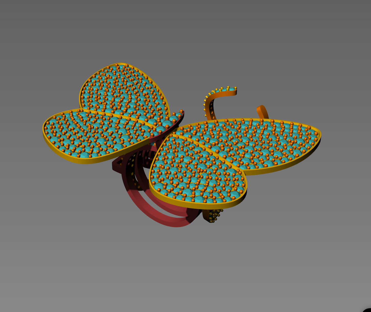 Butterfly Motif Kinetic Ring Movable Wings CAD Design 3D Model Files
