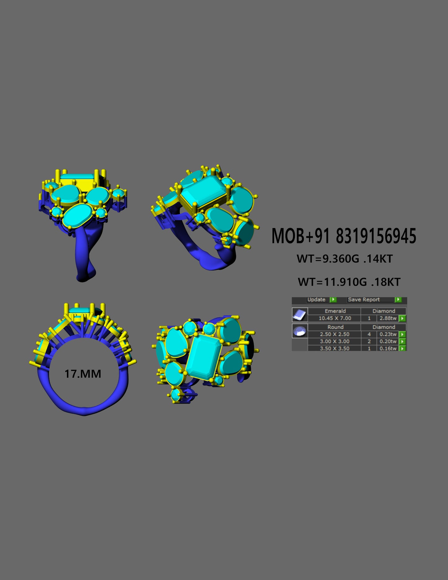 Crown Emerald Ring CAD