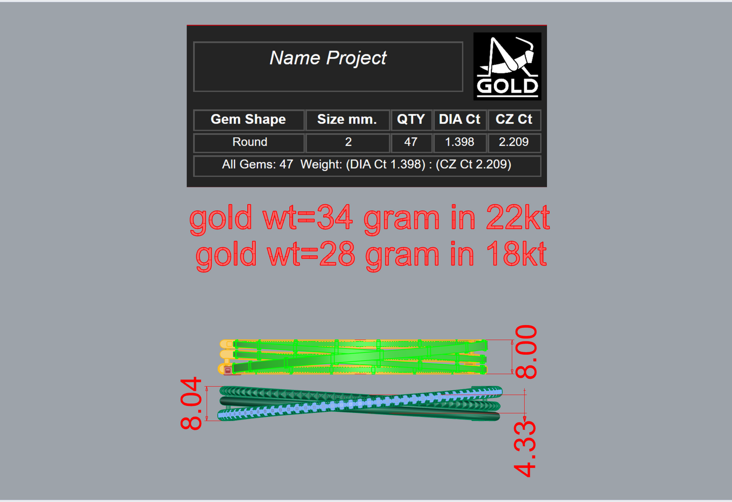 Twisted Diamond Openable Bangle CAD FILE