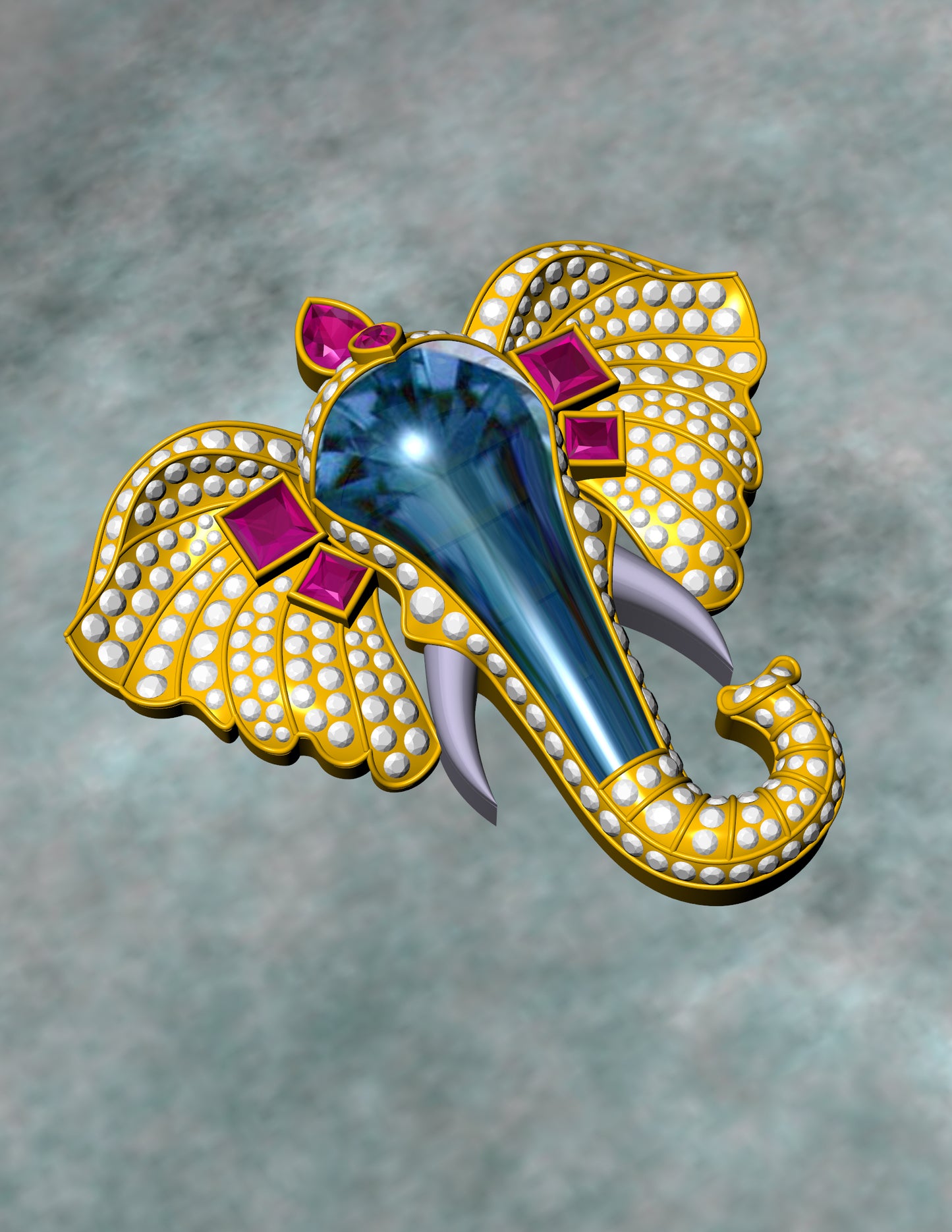 Elephant Pendant with brooch Pave CAD file