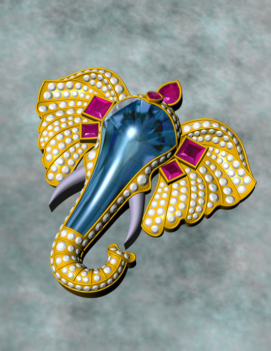 Elephant Pendant with brooch Pave CAD file