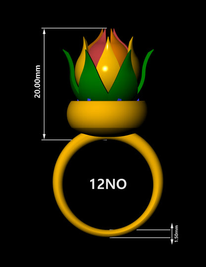 Lotus Bloom Diamond Ring CAD Design 3D Jewelry Model