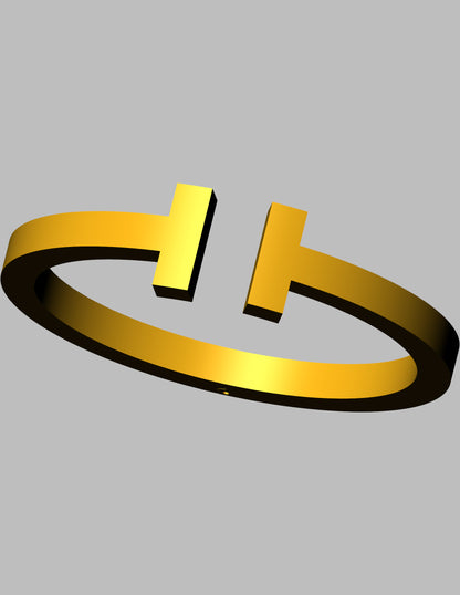 Tiffany T1 Open Bangle Inspired CAD Sleek Gold Design with Interlocking T Bar Ends