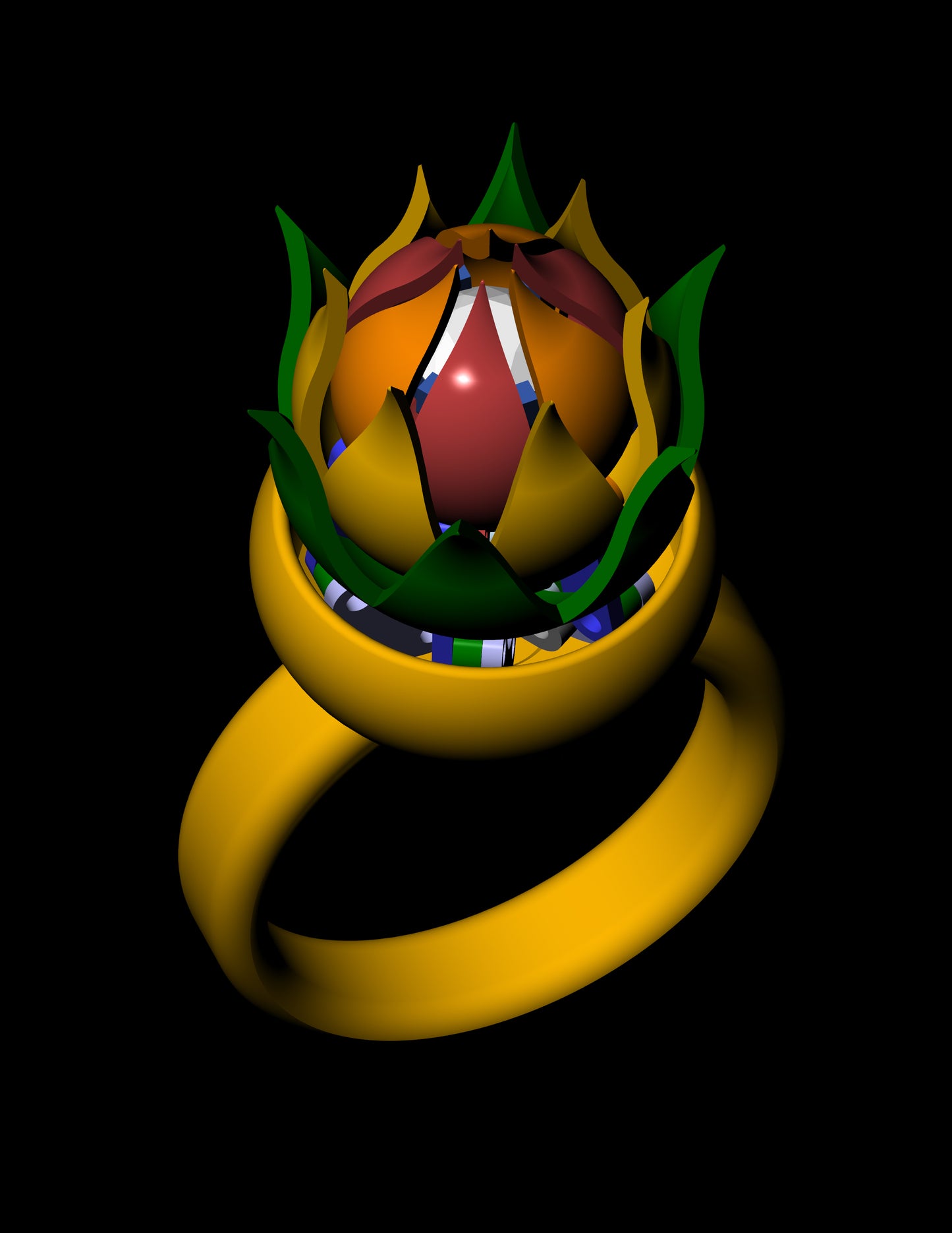 Lotus Bloom Diamond Ring CAD Design 3D Jewelry Model