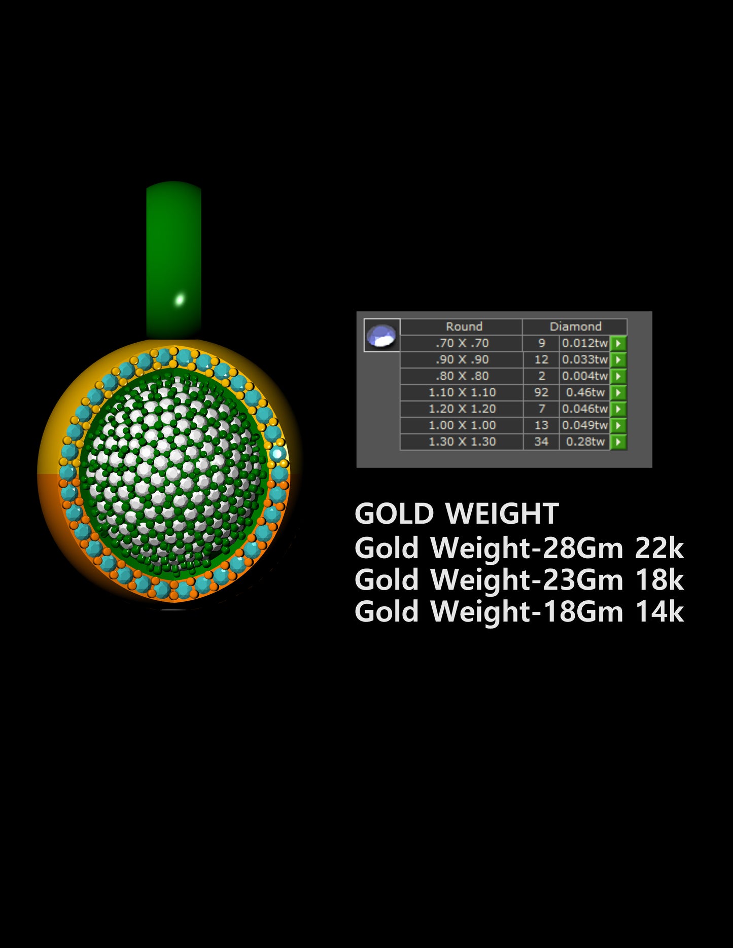 Round Dome Pave Diamond Pendant CAD Design