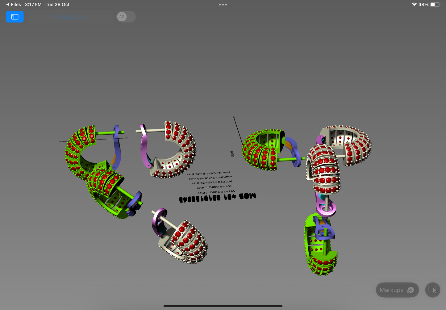 Elegant Ruby Studded Hoop Earrings | 3D CAD Design (Bali Style)