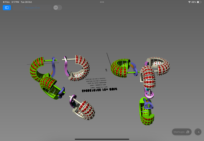 Elegant Ruby Studded Hoop Earrings | 3D CAD Design (Bali Style)