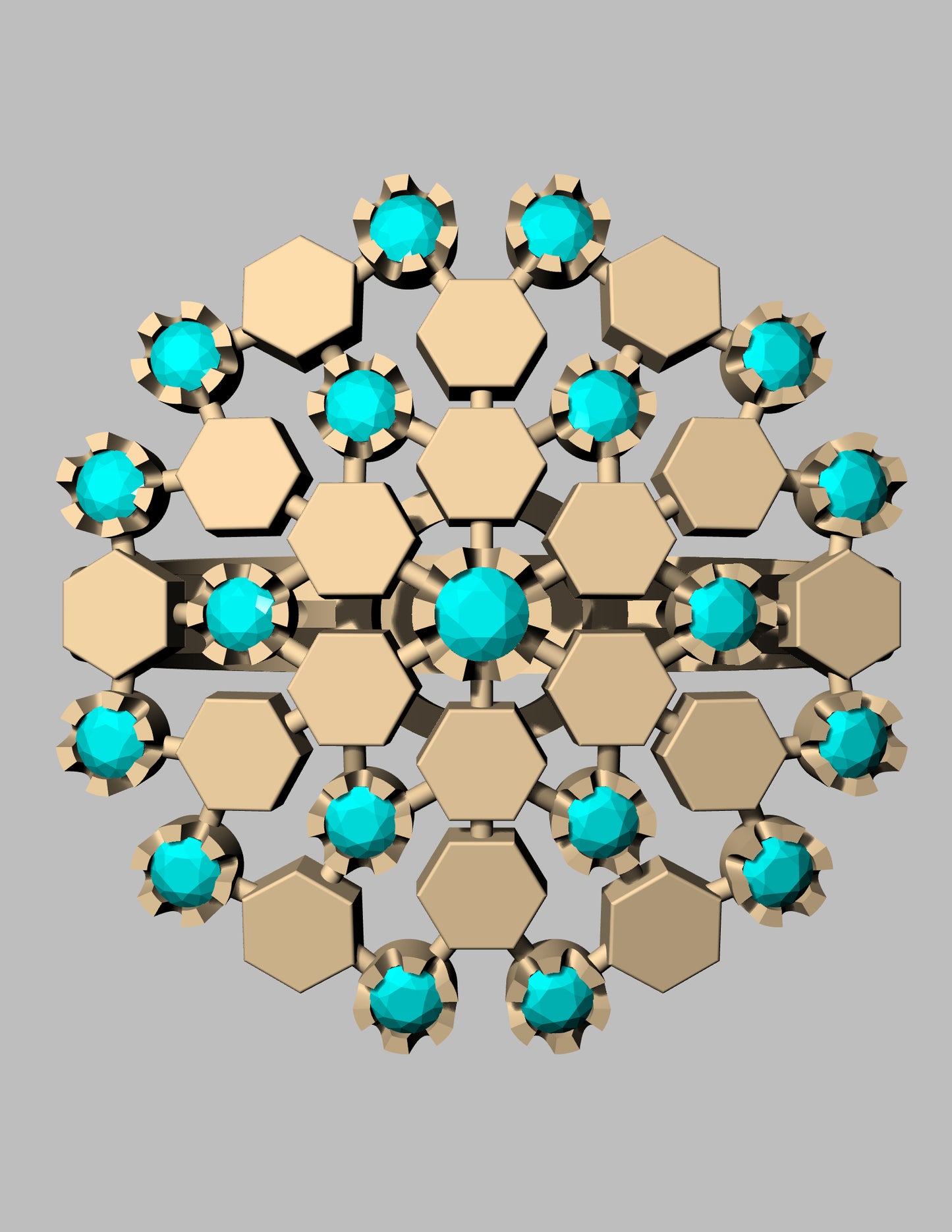 Hexagon Pattern Diamond Ring CAD FILE