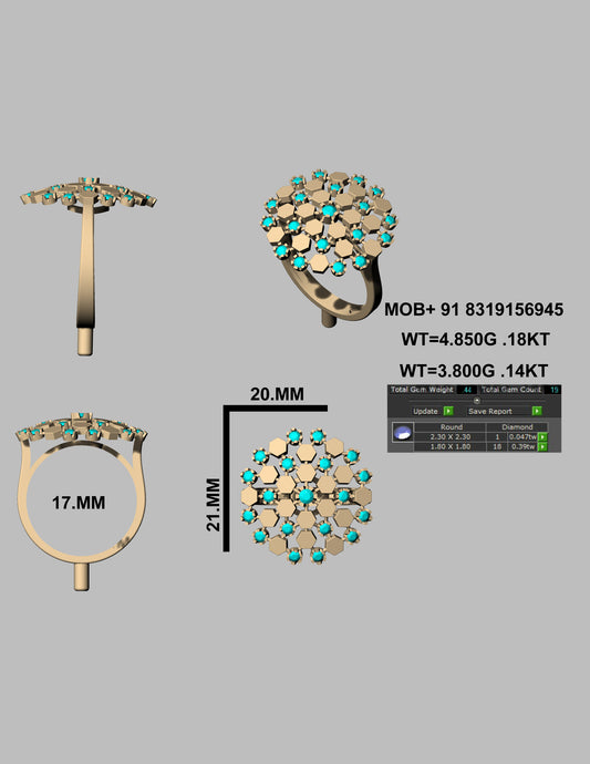 Hexagon Pattern Diamond Ring CAD FILE