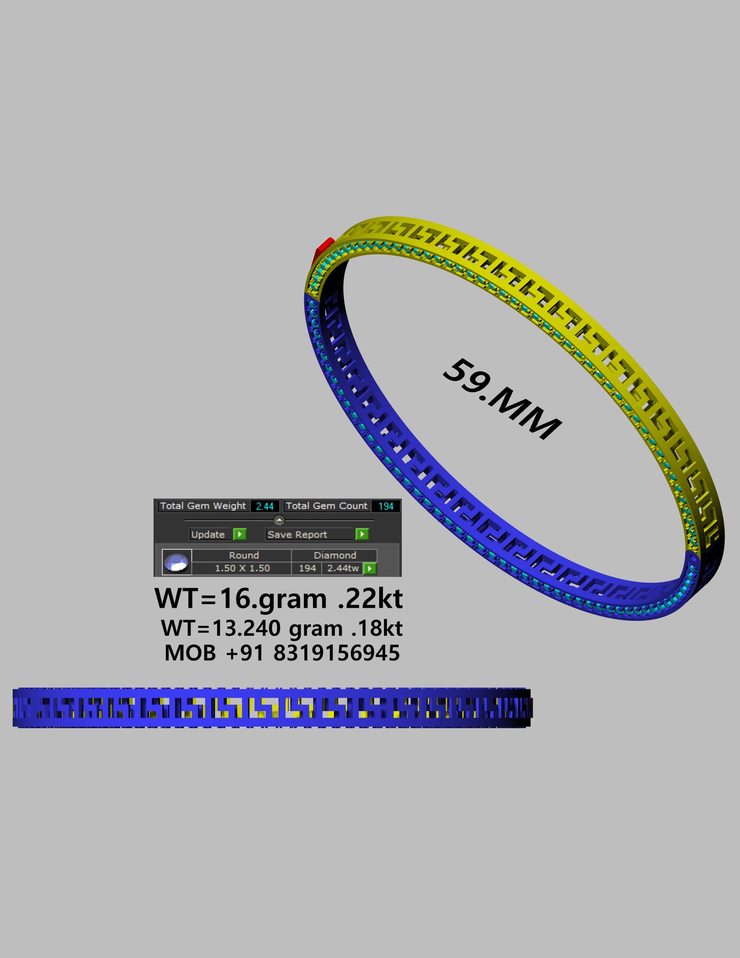Diamond Lock Gold Bangle CAD FILE