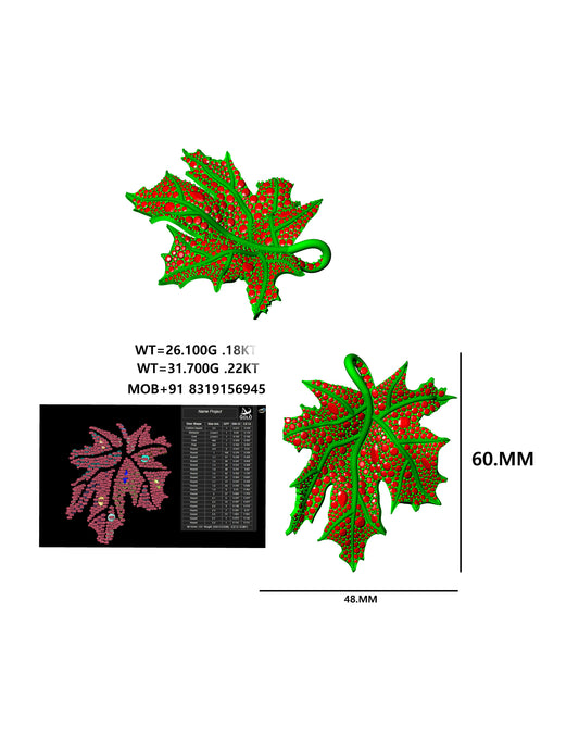 Maple Leaf Inspired Diamond Brooch & Pendant CAD 3dm and stl FILE