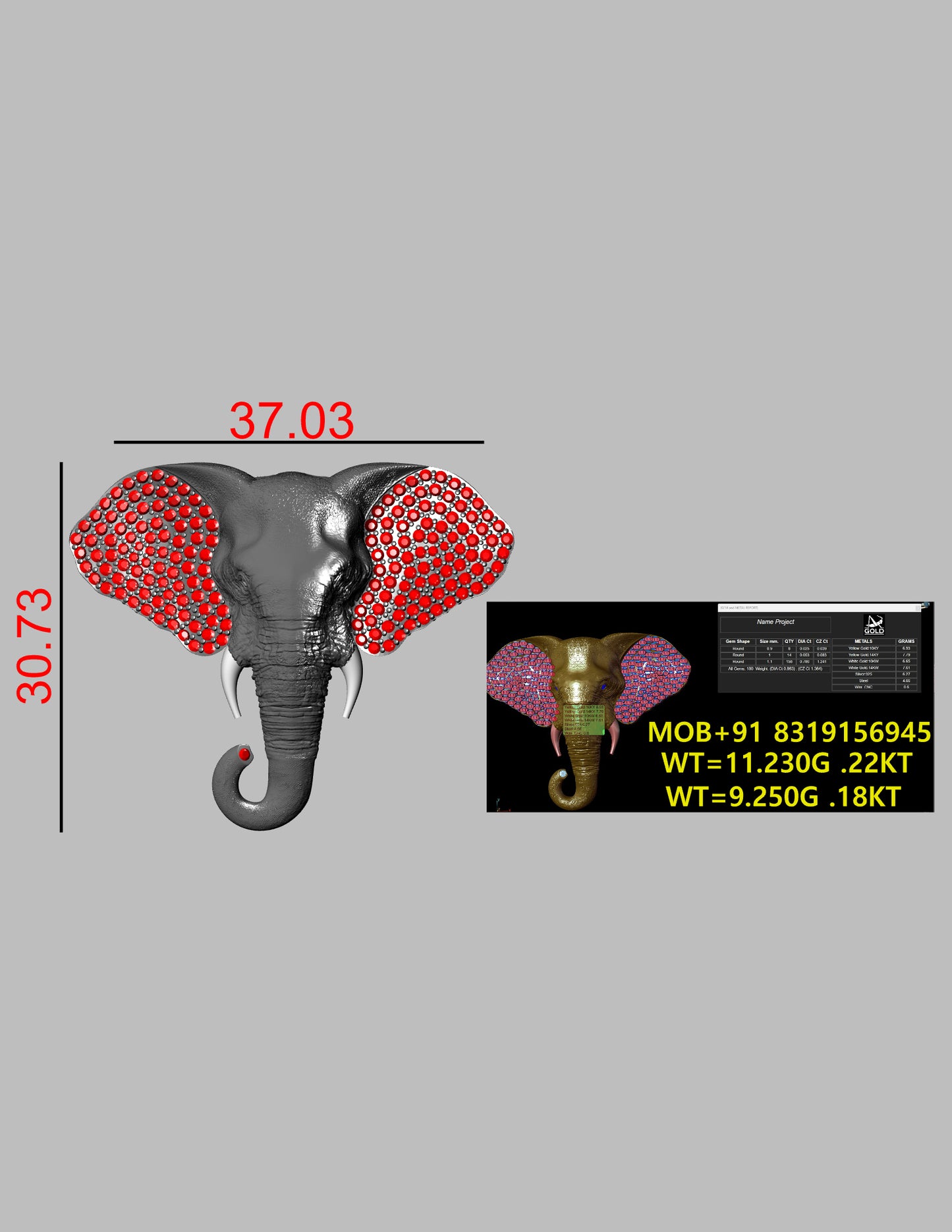 Elephant inspired Diamond Pendant CAD FILE