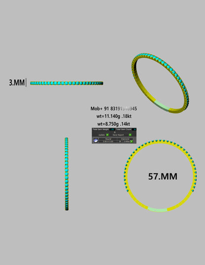 Diamond Band Bracelet 3.0 mm Round  CAD FILE