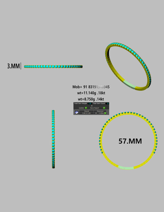 Diamond Band Bracelet 3.0 mm Round  CAD FILE