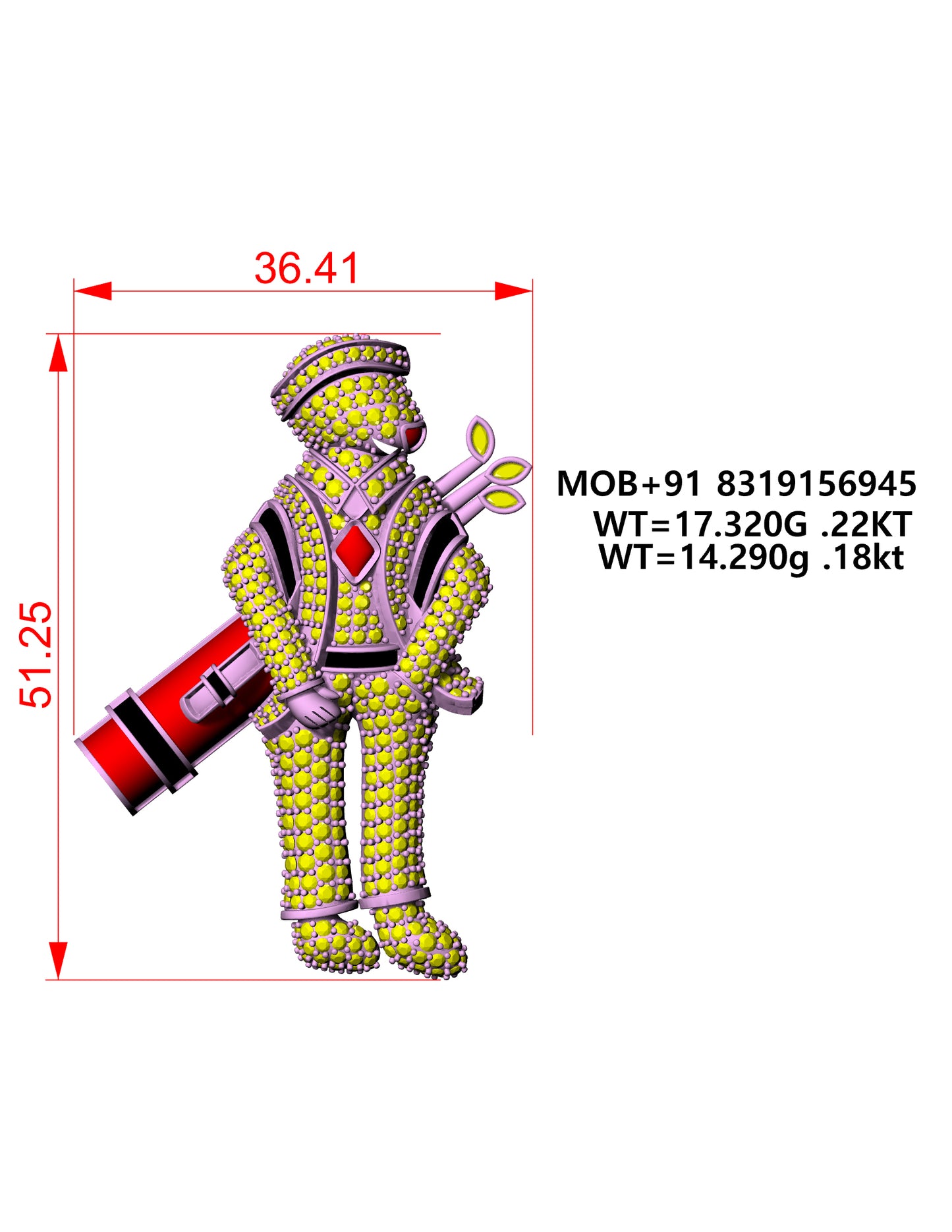 Diamond Golfer Pendant & Brooch CAD FILE
