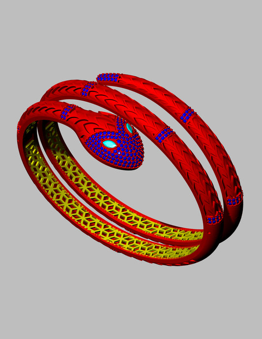 Snake Design Diamond Gold Bangle  57 mm”CAD FILE