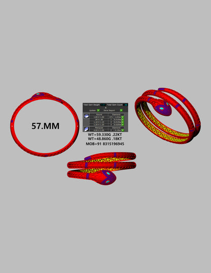 Snake Design Diamond Gold Bangle  57 mm”CAD FILE