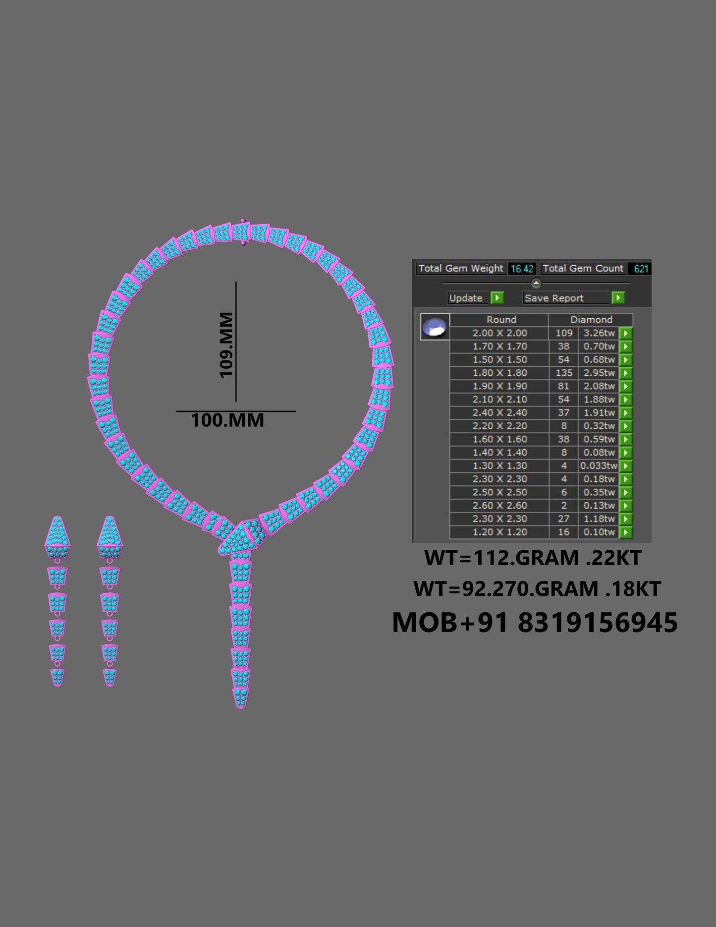 Bulgari Necklace And Earring With Stone Set CAD FILE