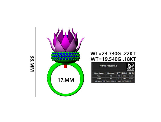 Mechanism lotus daimond ring CAD FILE