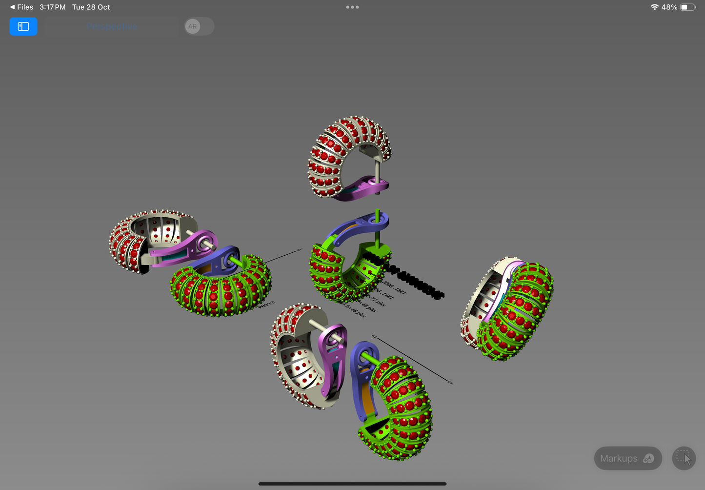 Elegant Ruby Studded Hoop Earrings | 3D CAD Design (Bali Style)