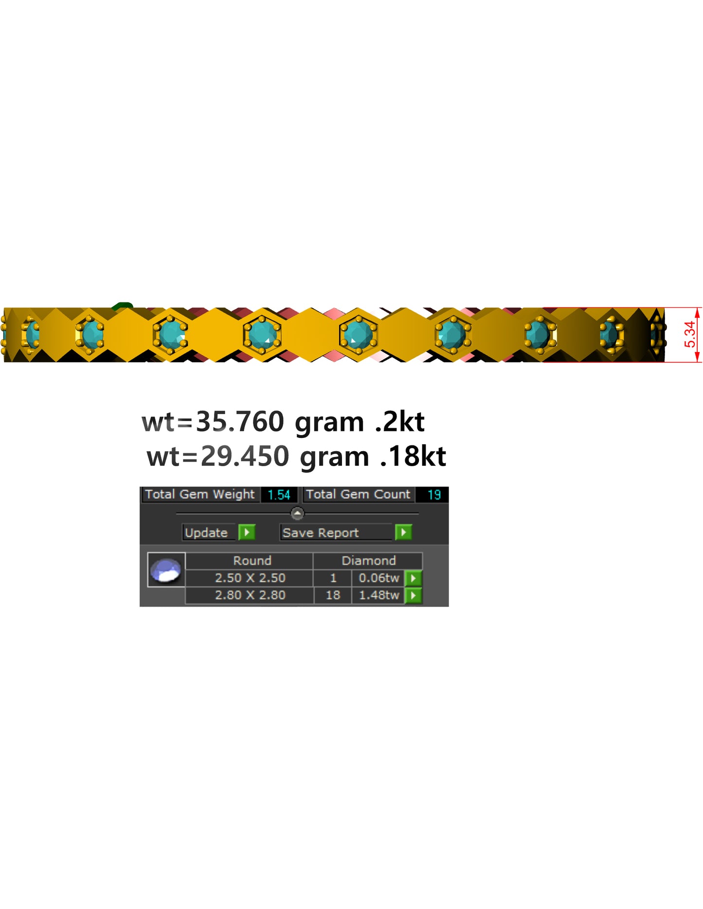 Hexagon Diamond set bracelet CAD FILE