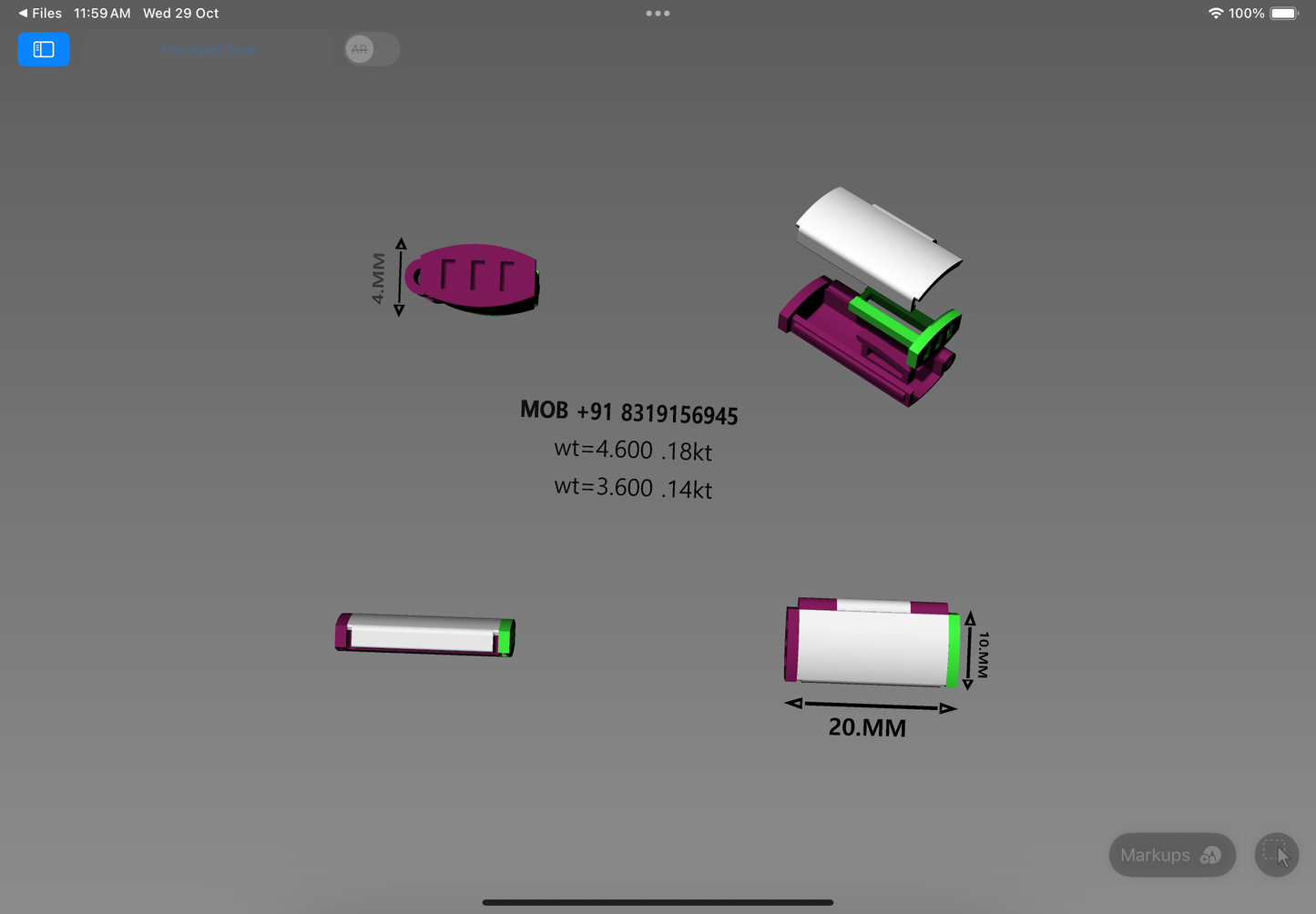 Rectangular Jewelry Clasp CAD Design | 18kt & 14kt Gold Lock Mechanism