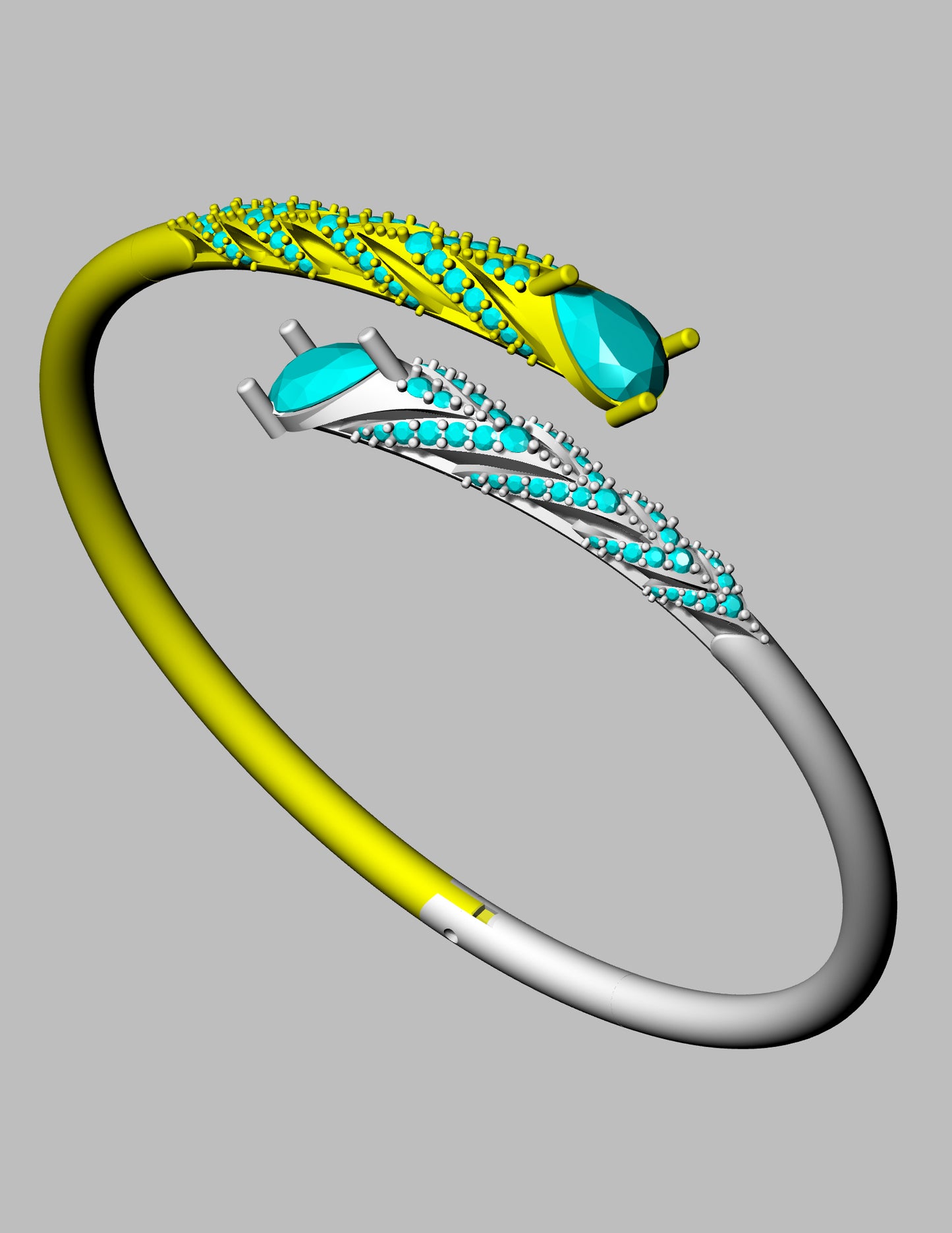 Pear Shape Diamond Openable Bangle CAD FILE