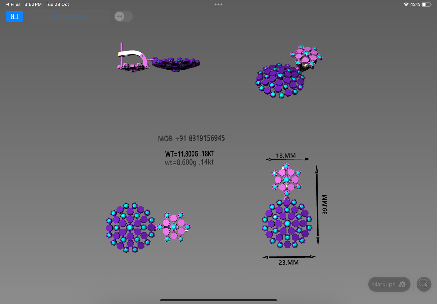 Hexa Cluster Drop Earrings | Precision 3D CAD Design