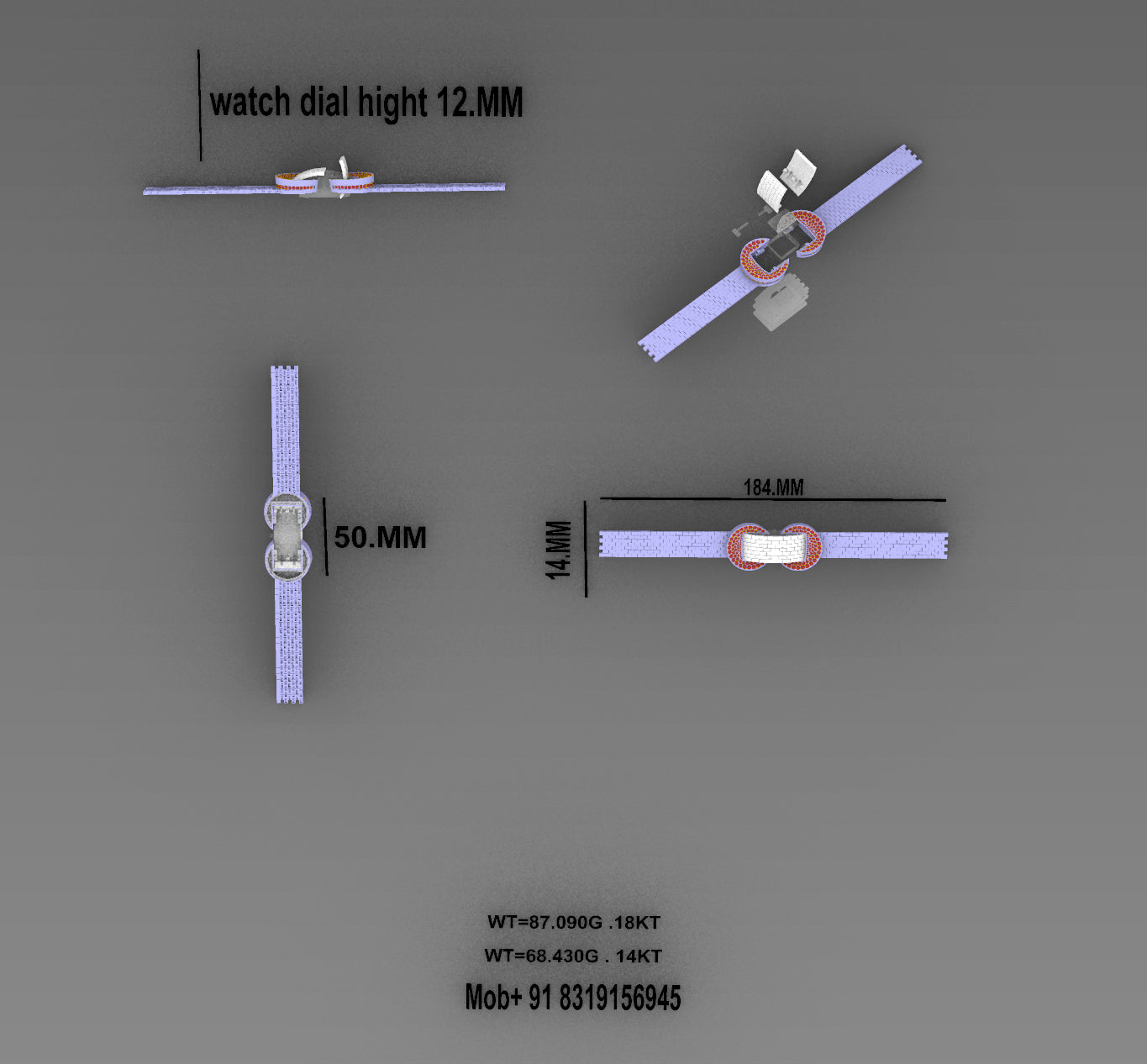 Luxury Mechanical Watch with Movable Cover Jewelry CAD Design