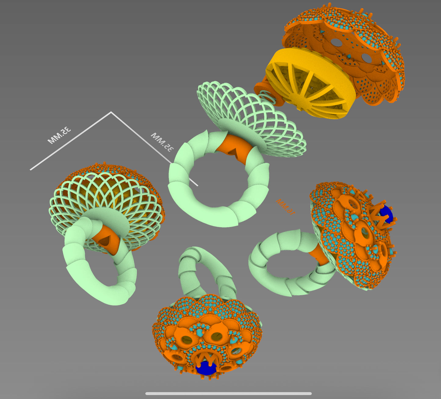 Evergreen Dome Petal Ring CAD