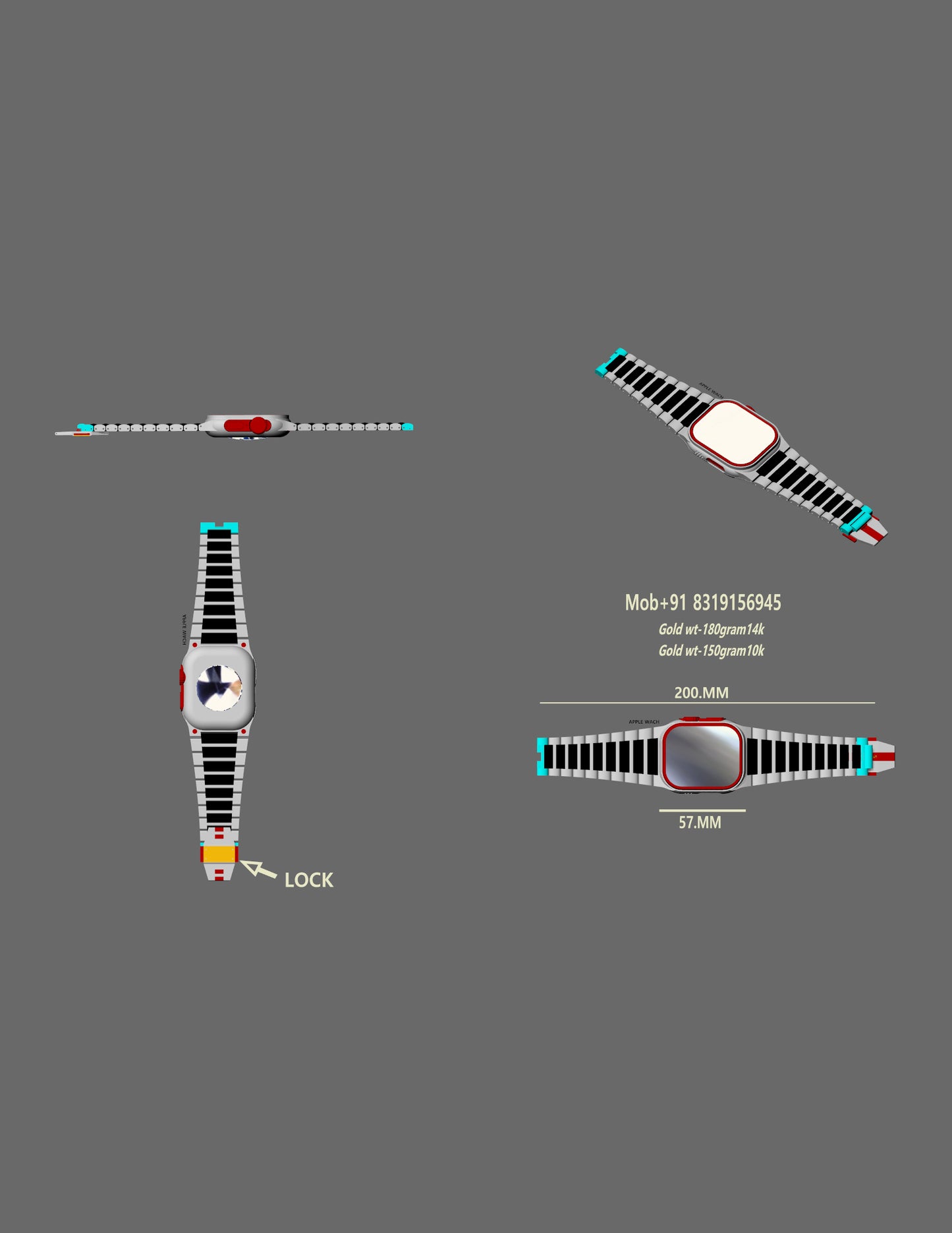 Luxury Metal Wristband with Locking Mechanism cad