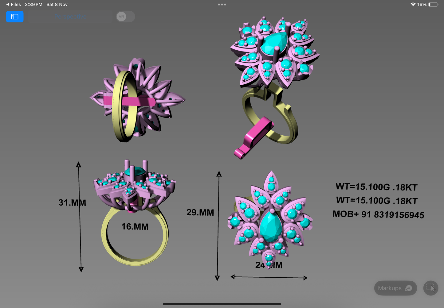 Majestic Petal Radiance Ring CAD Design