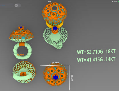 Evergreen Dome Petal Ring CAD