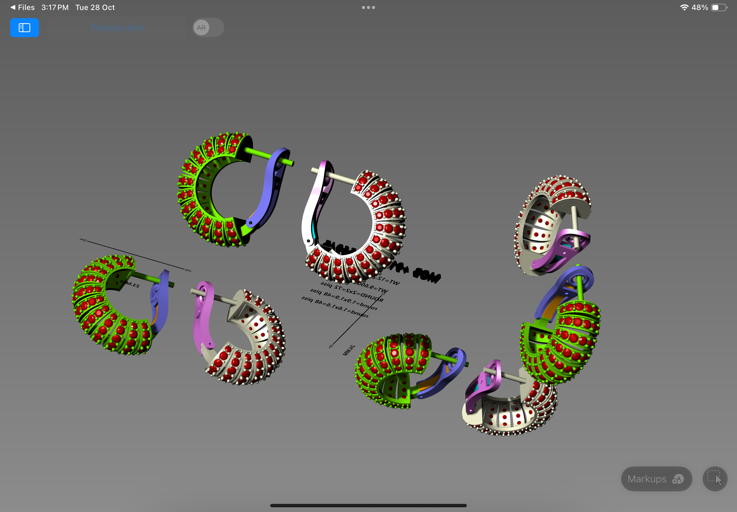 Elegant Ruby Studded Hoop Earrings | 3D CAD Design (Bali Style)