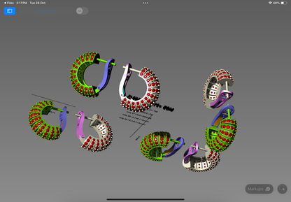 Elegant Ruby Studded Hoop Earrings | 3D CAD Design (Bali Style)