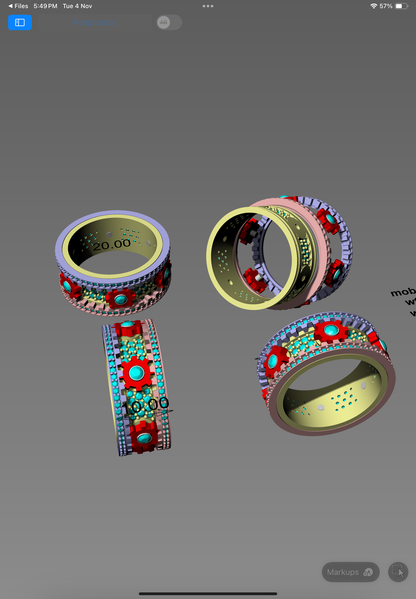 A luxurious floral-inspired CAD ring design featuring intricate multi-row detailing with pavé settings