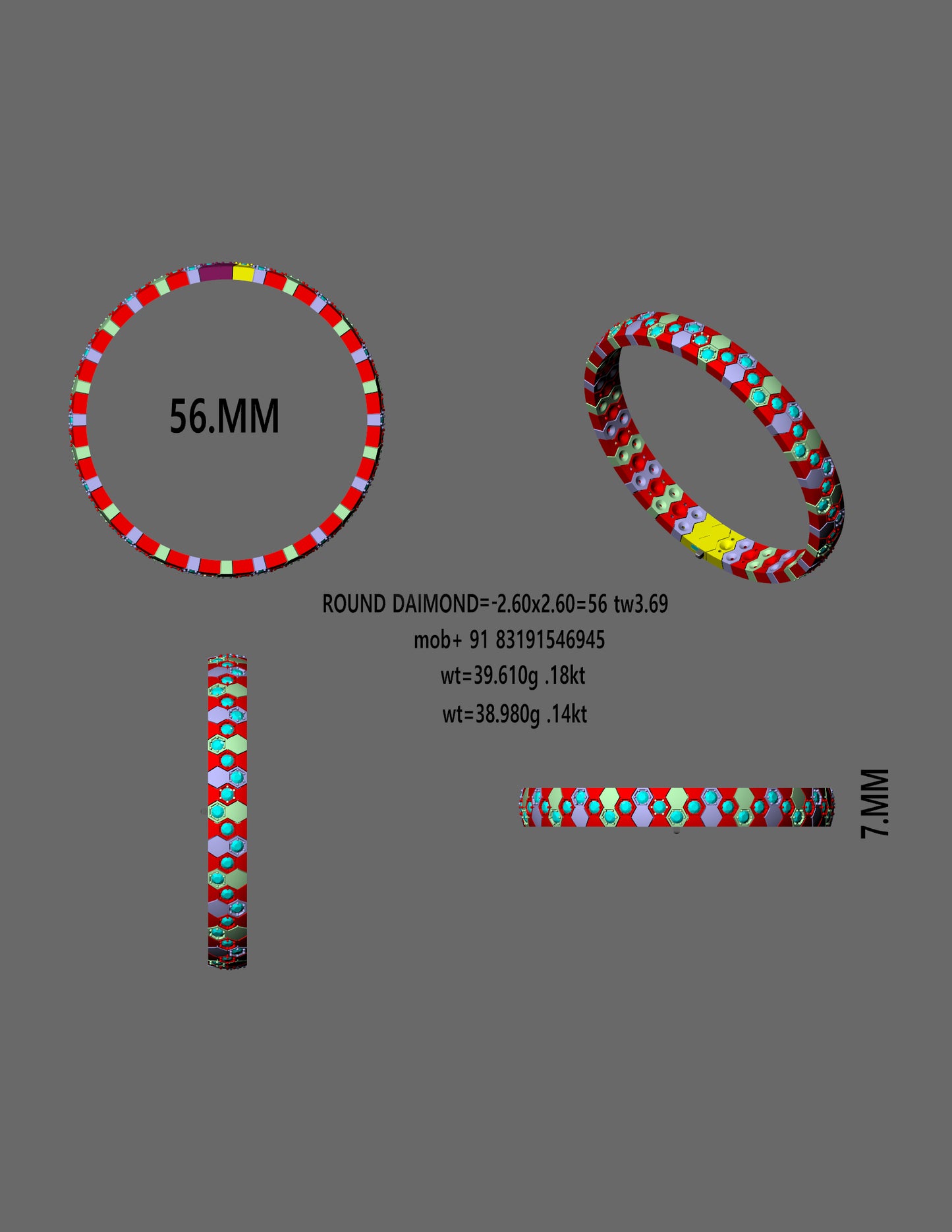 HexaLuxe Round Diamond BangleCAD