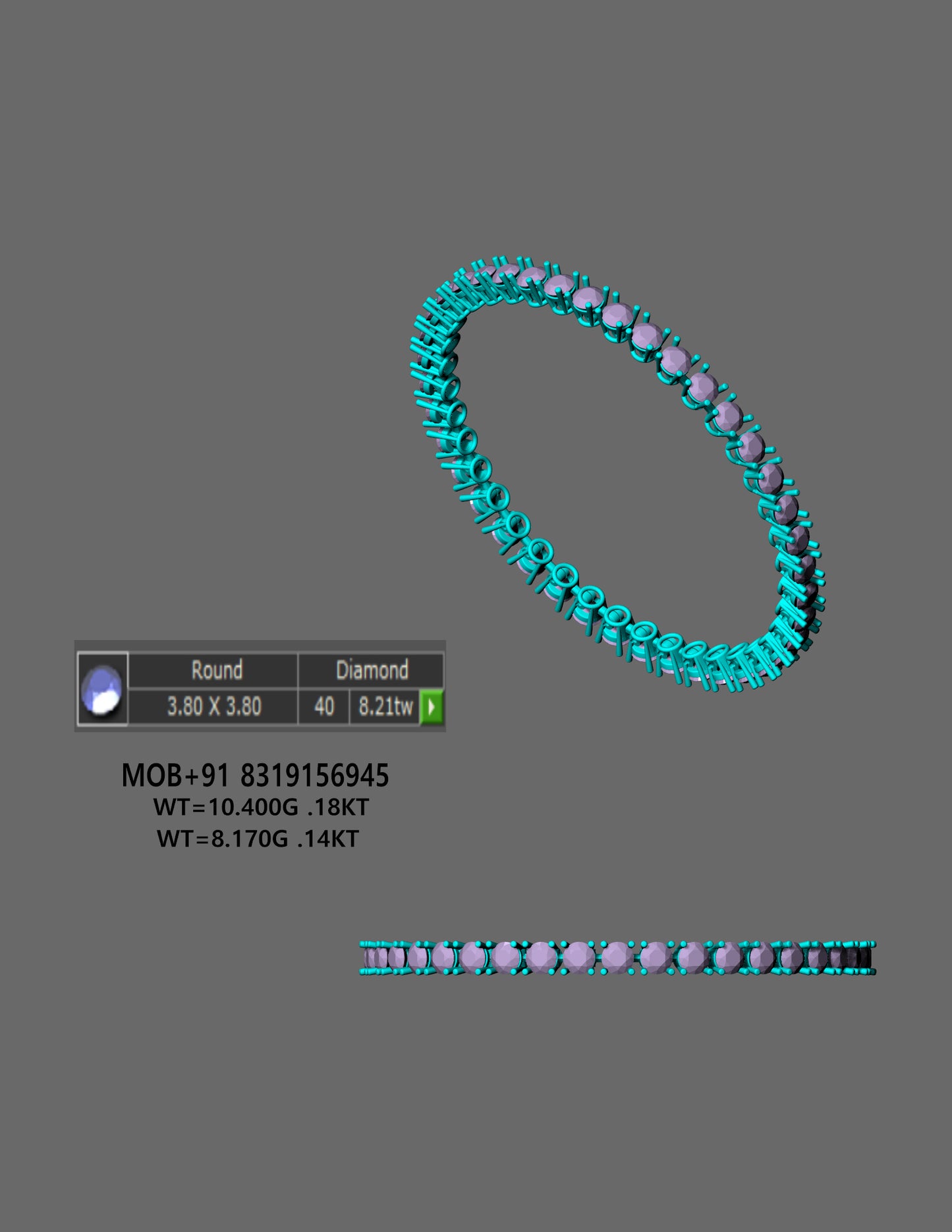 50mm Round Diamond Tennis Eternity BangleCAD