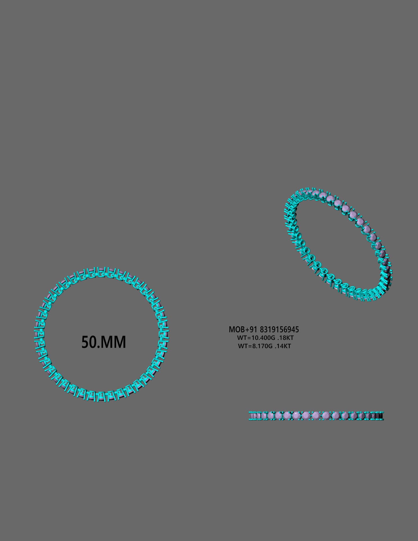 50mm Round Diamond Tennis Eternity BangleCAD