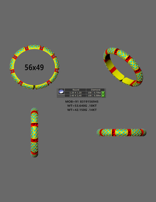 Diamond Set Enamel Bangle CAD