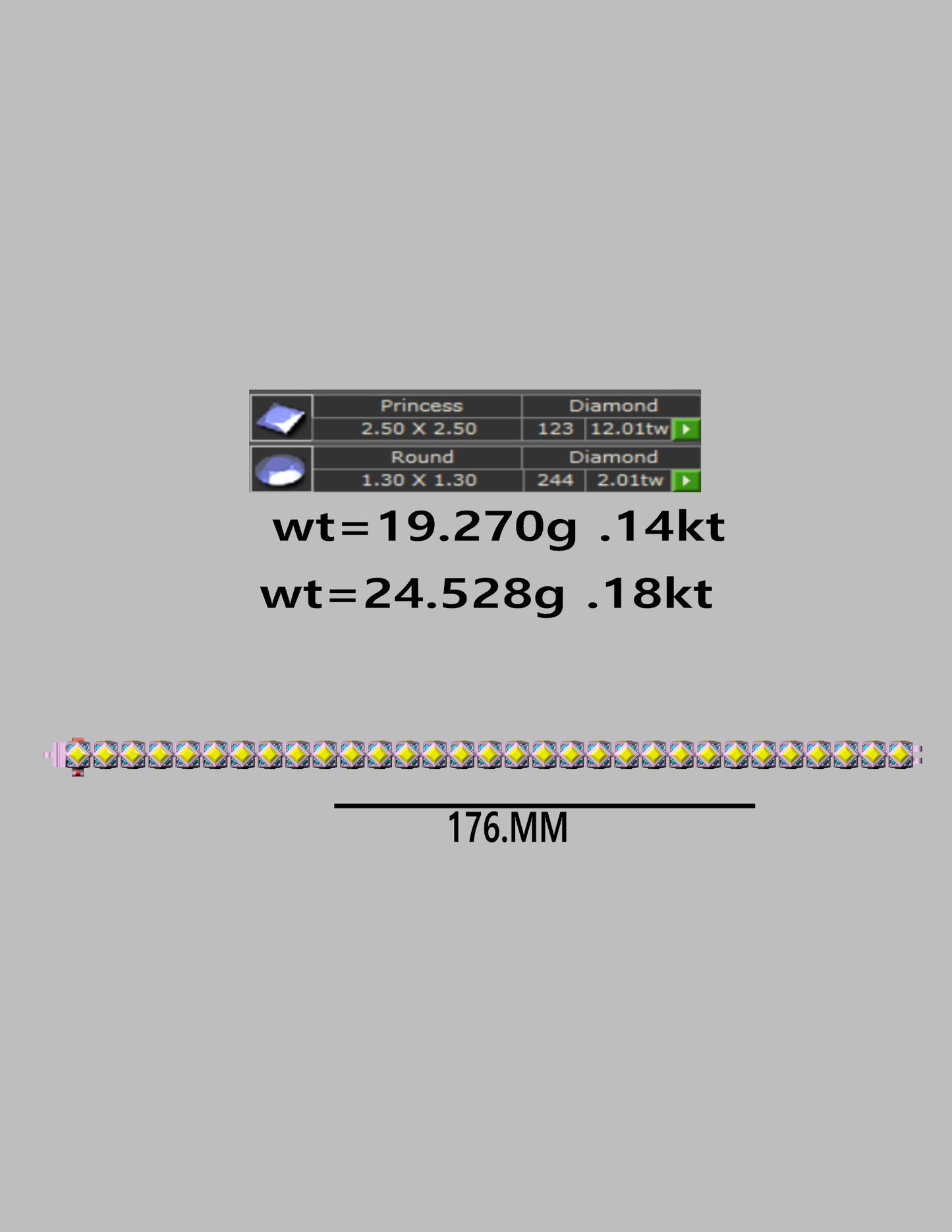 176 mm Dual Cut Diamond Tennis Bracelet CAD