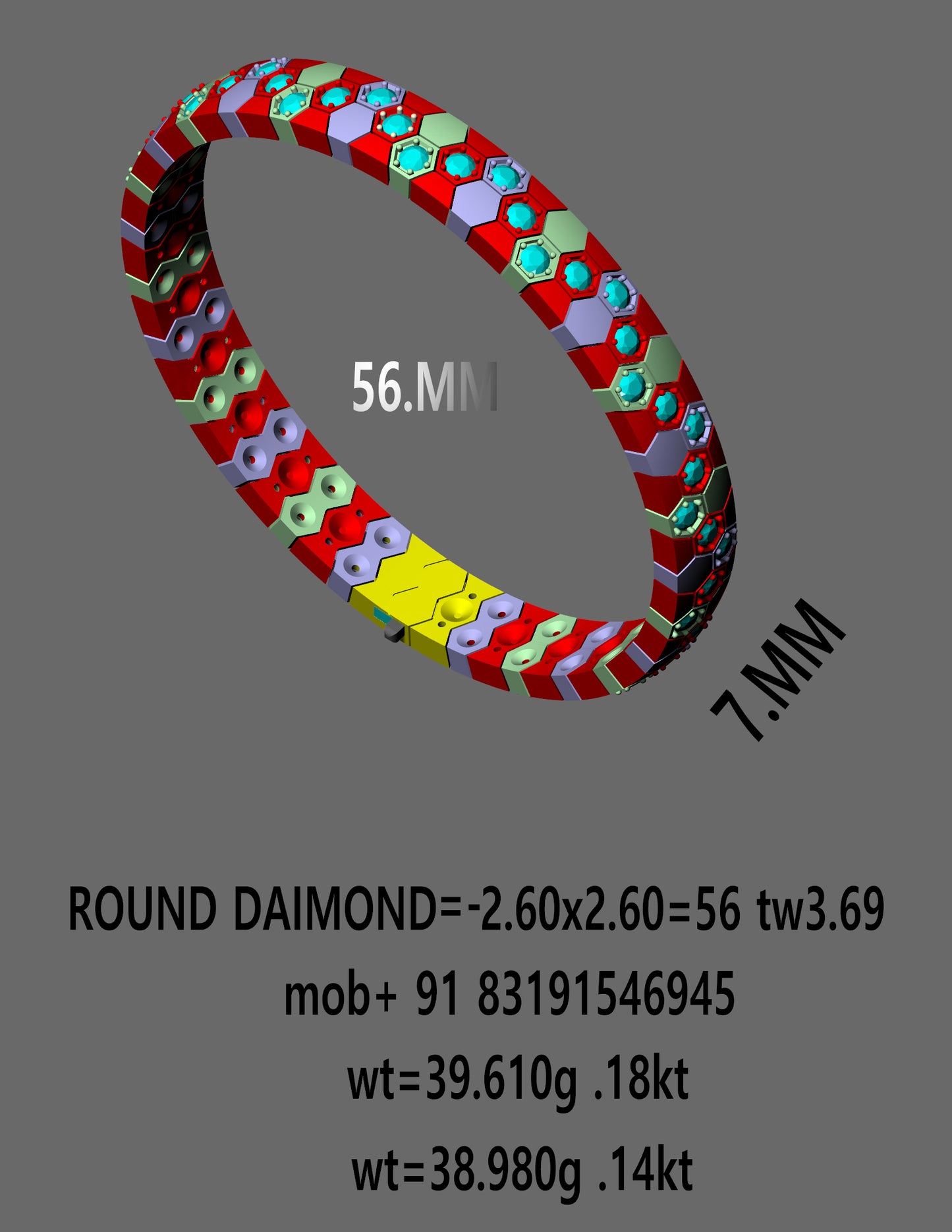 HexaLuxe Round Diamond BangleCAD