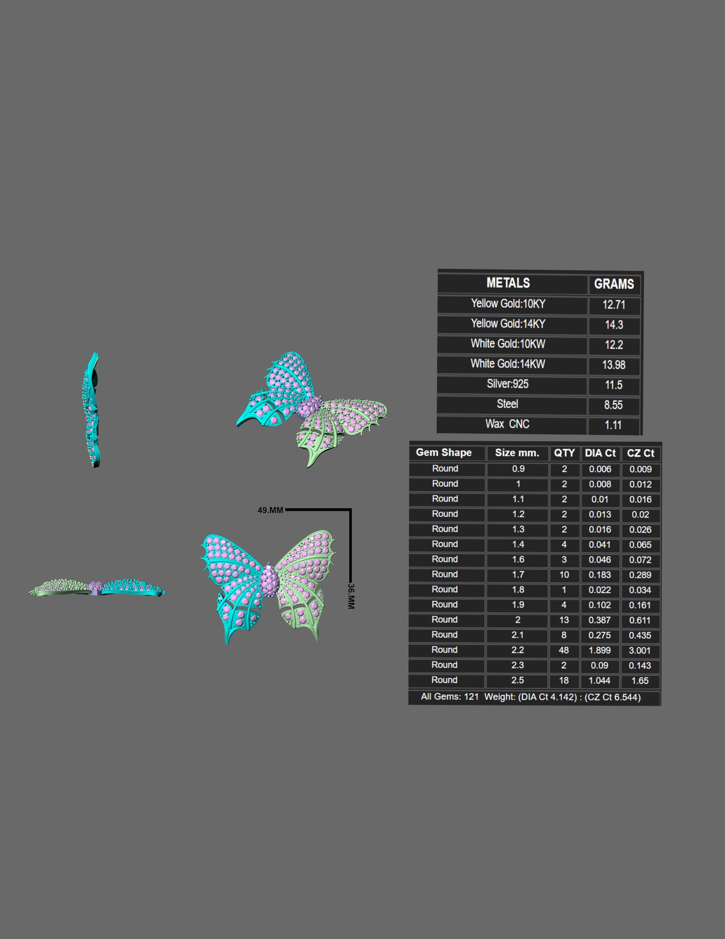 Wings of Grace Butterfly Pendant – Designer CAD Model