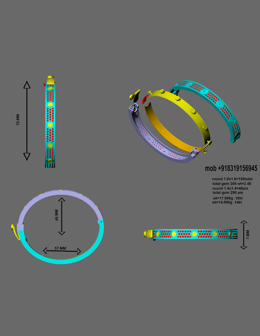 Elegant Gem-Studded Bracelet | Premium CAD Design